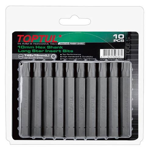 Set de biti lungi pentru insurubare TOPTUL FSEB1227G, profil torx T27, prindere hexagonala 10 mm, lungime 75 mm