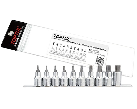 Set 10 biti pentru insurubare TOPTUL GAAG1006, prindere 1/2 inch, profil torx T20, T25, T27, T30, T40, T45, T50, T55, T60, T70, lungime 55 mm