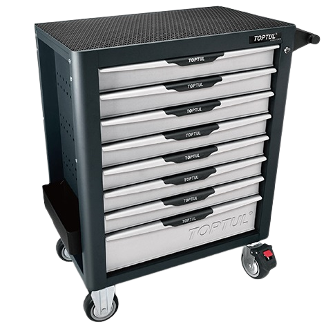 Dulap TOPTUL GCAJ315B, mobil pentru scule, 8 sertare, roți pentru deplasare, 7 sertare echipate cu 315 piese, gri