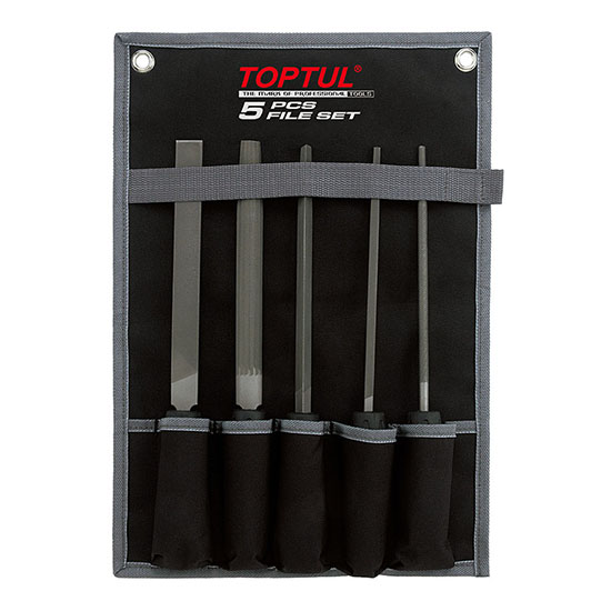 Set 5 pile TOPTUL GPAQ0503, lungime 203 mm, profil semi-rotund, profil pătrat, profil rotund, profil plat, profil triunghiular, husă depozitare