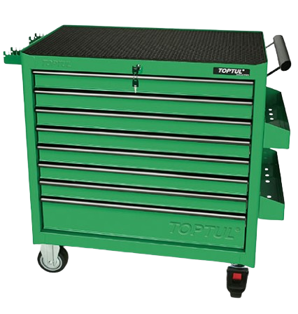 Dulap TOPTUL GT36001 mobil pentru scule echipat cu 360 piese, cu 8 sertare, roți transport