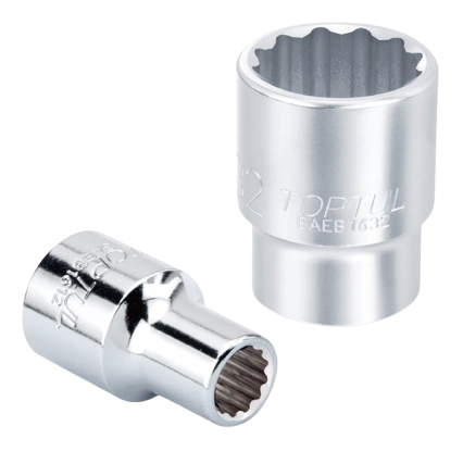 Cheie tubulara TOPTUL BAEB1224, cu antrenor patrat de 3/8 inch, profil bi-hexagonal, deschidere de 24 mm, realizata din crom vanadiu