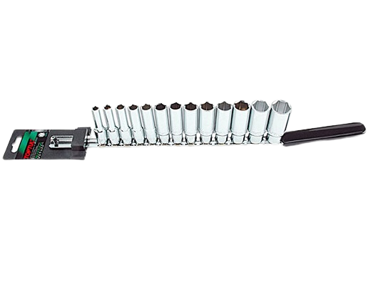 Set chei tubulare adanci TOPTUL GAAQ1311, antrenor patrat 3/8 inch, hexagonale, dimensiuni 7, 8, 9, 10, 11, 12, 13, 14, 15, 16, 17, 19, 21 mm, satinate