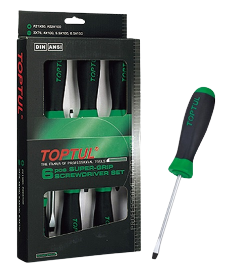 Set 6 surubelnite TOPTUL, profil drept 3x75, 4x100, 5.5x100, 6.5x150 mm, pozidrive PZ1x80, PZ2x100 mm, manere aderente GAAE0604