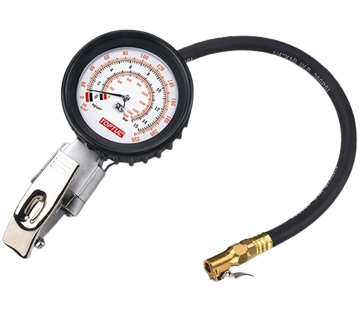 Manometru TOPTUL JEAL220A pentru presiune roti, cupla aer 1/4 inch, furtun 20 inch, presiune maxima 15 bar