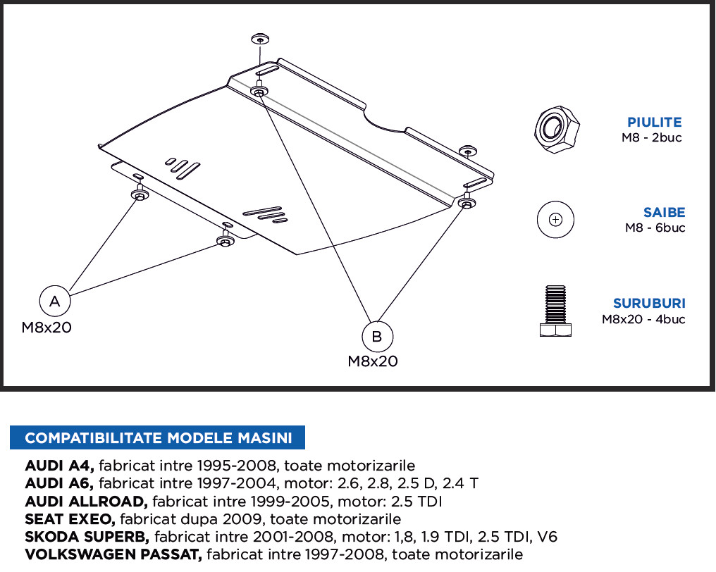 Scut metalic pentru motor, cutie de viteză pentru Volkswagen, Audi, Seat, Skoda