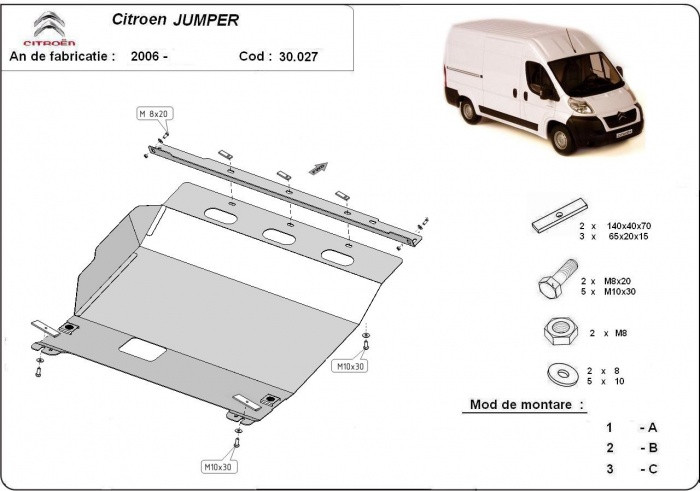 Scut metalic motor, cutie de viteză pentru Citroen Jumper, Fiat Ducato, Peugeot Boxer 2006-