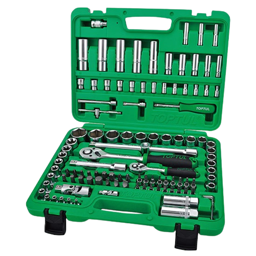Trusa TOPTUL GCAI108R, chei combinate si tubulare, clichet, prelungitoare scule, antrenor 1/4 inch, 1/2 inch, cutie depozitare, 108 piese