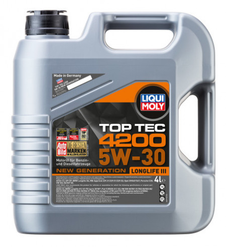 Ulei LIQUI MOLY Top Tec 4200 5W30 3715, motor, volum 4 litri, sintetic pentru Fiat, BMW, Opel, MB...