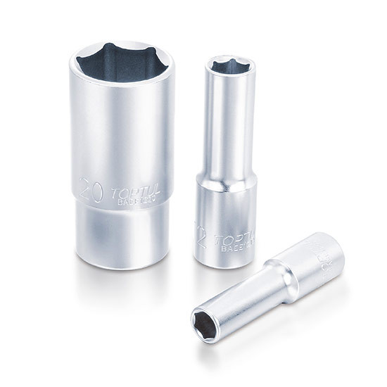 Cheie TOPTUL tubulara adanca BAEE1619, prindere patrat 1/2 inch, profil hexagonal, deschidere cheie 19 mm, lungime 77 mm, crom vanadiu