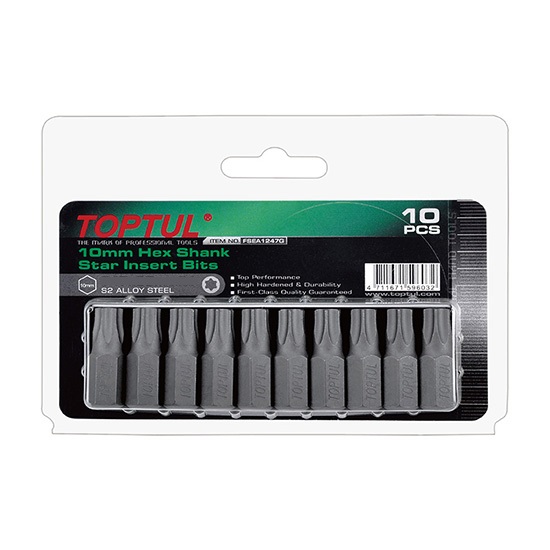 Set 10 biti TOPTUL pentru insurubare FSEA1260G, prindere hexagonala 10 mm, profil torx T60, lungime 30 mm, finisaj fosfatat