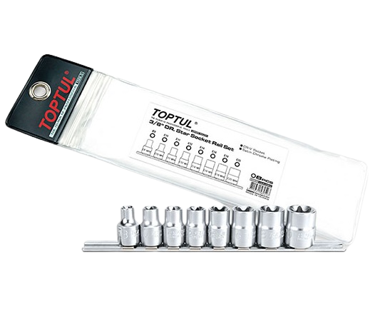 Set 8 chei tubulare TOPTUL GAAG0802, patrat antrenor 3/8 inch, deschidere chei E8, E10, E11, E12, E14, E16, E18, E20