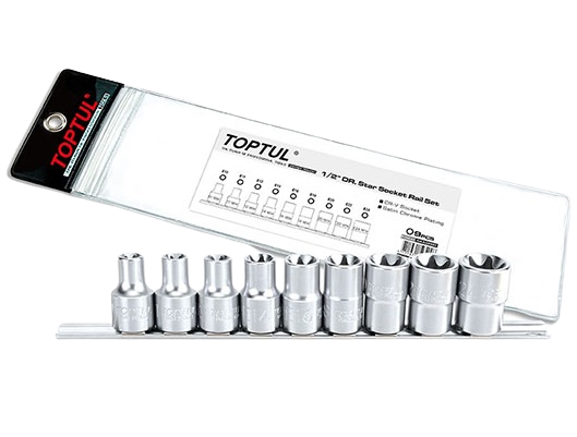 Set 9 chei tubulare GAAG0901 TOPTUL, antrenor patrat 1/2 inch, deschidere chei E10, E11, E12, E14, E16, E18, E20, E22, E24