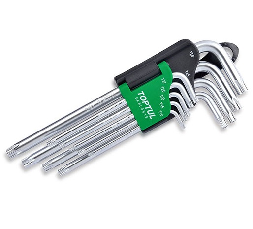Set 9 chei inbus torx lungi TOPTUL GAAL0919, dimensiuni T10, T15, T20, T25, T27, T30, T40, T45, T50, crom vanadiu
