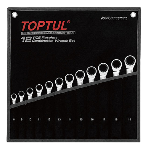 Set TOPTUL GPAQ1202, 12 chei combinate cu clichet, deschidere chei 8, 9, 10, 11, 12, 13, 14, 15, 16, 17, 18, 19 mm, husa depozitare