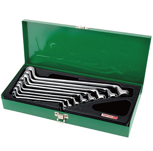 Set chei inelare duble TOPTUL GAAD0807, cot 75 grade, deschidere chei 6x7, 8x9, 10x11, 12x13, 14x15, 16x17, 18x19, 20x22 mm, satinat, cutie metalica