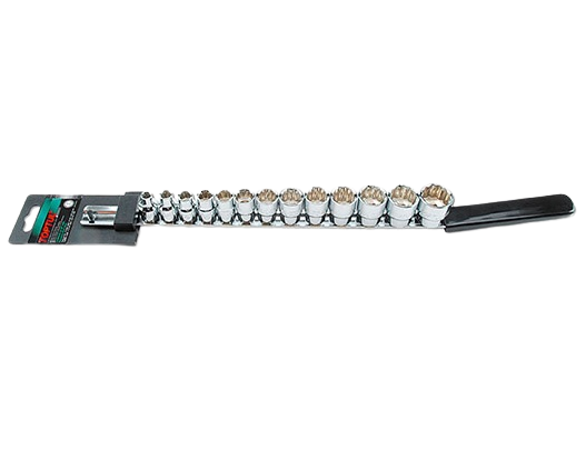 Set chei tubulare adânci TOPTUL GBAQ1301, prindere pătrat 3/8 inch, profil bi-hexagonal, finisaj lucios, 13 bucăți