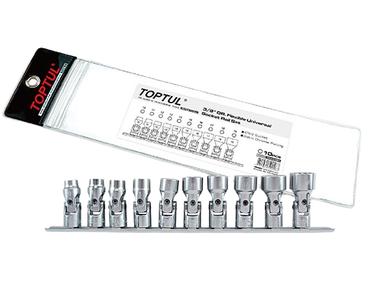 Set 10 chei tubulare articulate GAAG1004 TOPTUL, antrenor patrat 3/8 inch, bi-hexagonale, deschidere chei 10, 11, 12, 13, 14, 15, 16, 17, 18, 19 mm