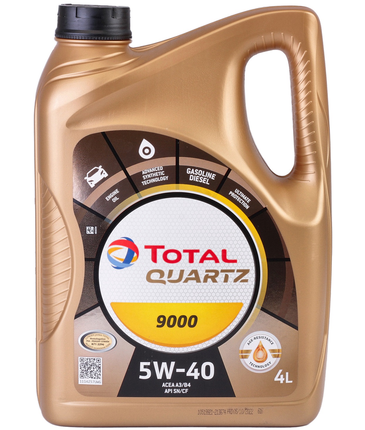 Ulei TOTAL Quartz 9000 5W40 148597, volum 4 litri, sintetic pentru motor PEUGEOT, BMW, MB, CITROEN...