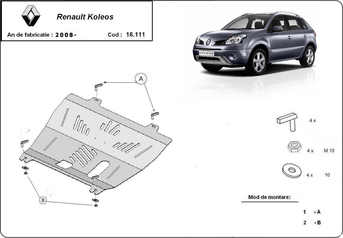 Scut metalic motor, cutie de viteză pentru Nissan X-Trail-T31, Renault Koleos 2007-