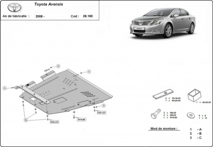 Scut metalic pentru motor Toyota Avensis New 2008-