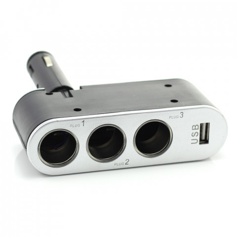 Priza tripla pentru bricheta auto + USB 1A