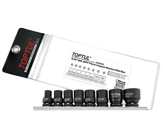 Set chei tubulare de impact TOPTUL GDAG0801, antrenor patrat 3/8 inch, profil hexagonal, deschidere 8-19 mm, finisaj fosfatat