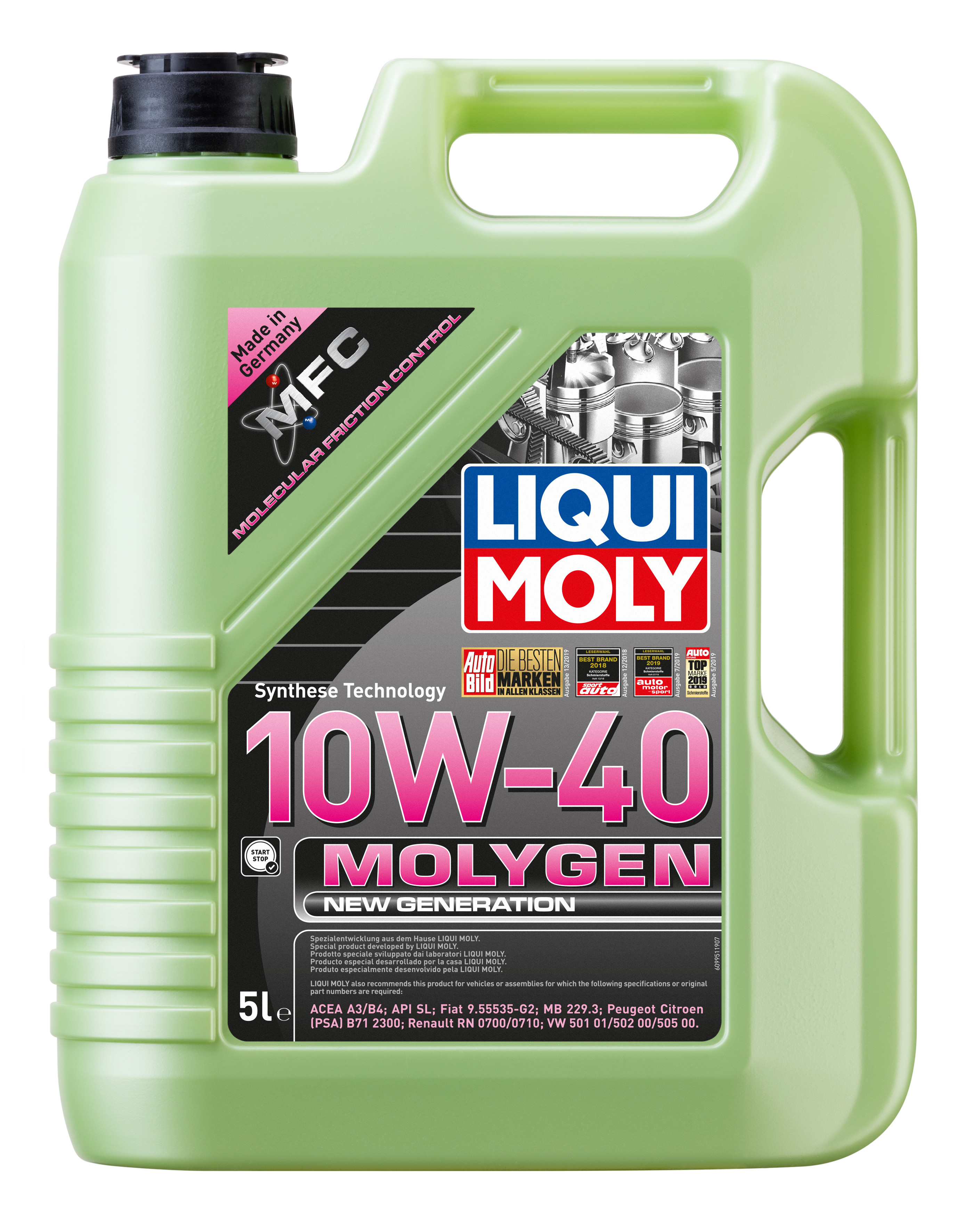 Ulei Liqui Moly Molygen New Generation 10W40 (9951) 5L pentru Fiat, Citroen, Renault, Peugeot...