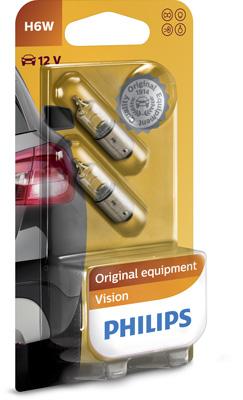 Set de 2 becuri de semnalizare 12V H6W BAX9S, Vision PHILIPS, model 12036B2, ambalate în blister