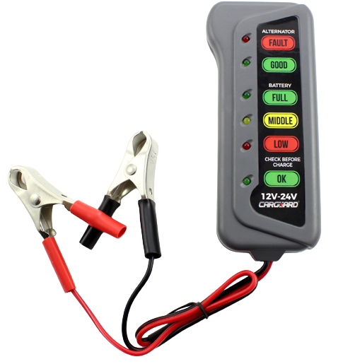 Tester CARGUARD pentru baterie si alternator CBT001, afisaj LCD, cleme crocodil, pentru autoturisme si camioane