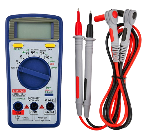 Multimetru TOPTUL EAAB0260E digital, tensiune AC 2-600 V, DC 200mV, 2-600 V, măsurare rezistență, diode, tranzistor, display LCD