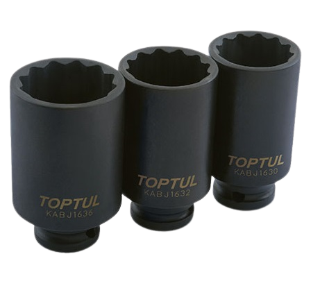 Cheie TOPTUL KABJ1636, tubulara adanca de impact, prindere patrat 1/2 inch, profil bi-hexagonal, deschidere cheie 36 mm, lungime 78 mm, crom molibden pentru Fiat, BMW, Citroen, Mercedes, Renault...
