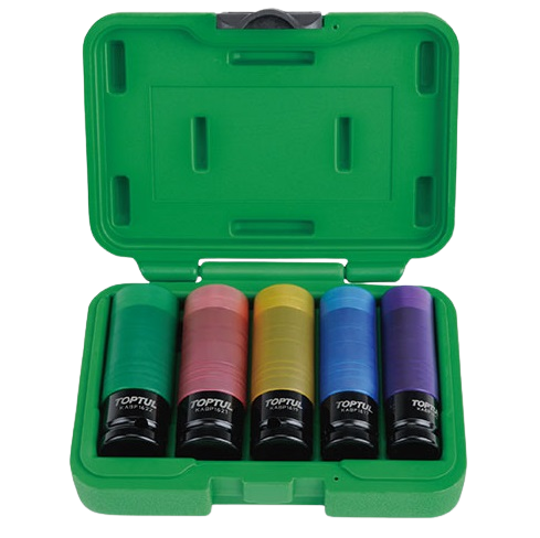 Set chei tubulare de impact TOPTUL GDAI0503, prindere patrat 1/2 inch, profil hexagonal, deschidere chei 15-22 mm, înveliș plastic