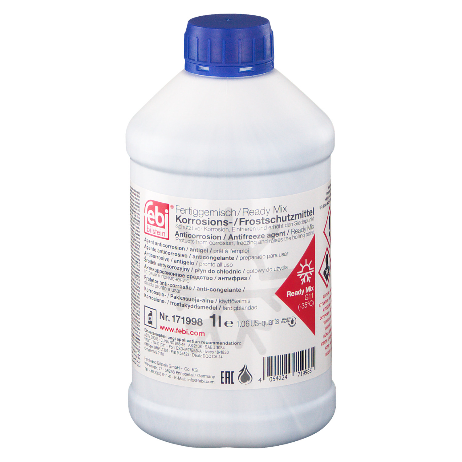 Antigel G11 (-35°C) Albastru Febi 1L pentru Iveco, Fiat, Opel, Ford, VW...