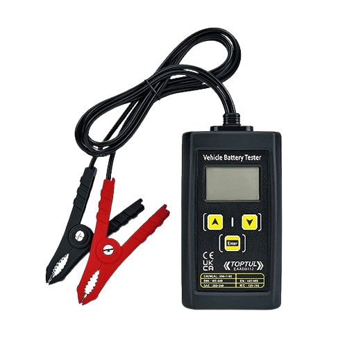 Tester TOPTUL EAAD0112 baterii auto 12V cu display digital, cabluri 0.85 m, măsurare voltaj, voltaj pornire motor, voltaj încărcare