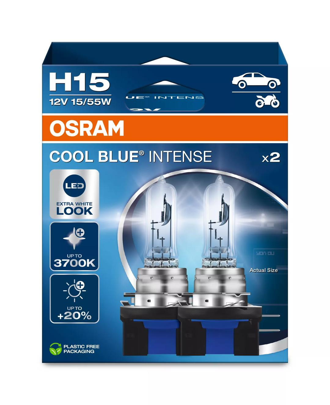 Bec Osram Blue Intense H15 15/55W 12V PGJ23t-1 Set 2 buc