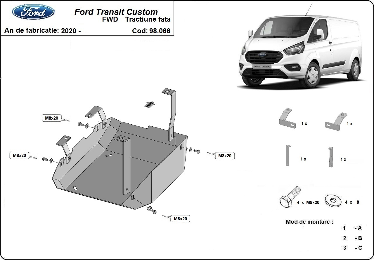 Scut metalic FORD Transit Custom motor