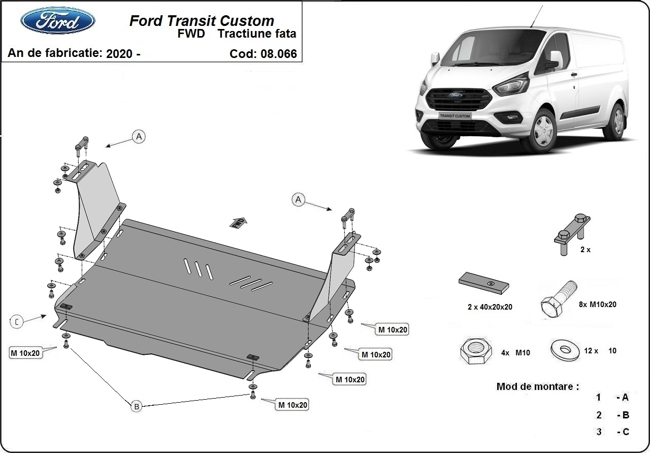 Scut metalic Ford Transit Custom motor