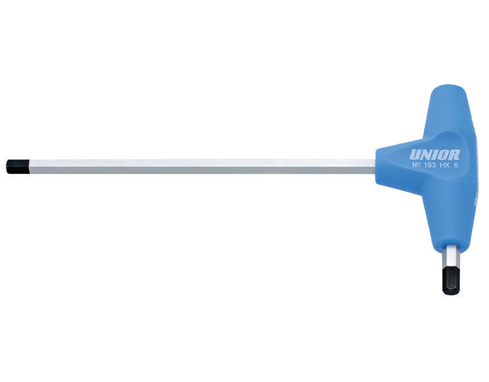 Cheie inbus cu mâner tip T, UNIOR 607167, profil hexagonal 6 mm, lungime activă 150x20 mm, tijă crom vanadiu, mâner polipropilenă