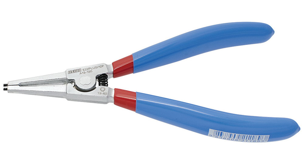 Cleste inele de siguranta exterioare UNIOR 621187, varf drept, deschidere 3 - 10 mm, lungime 140 mm, manere aderente