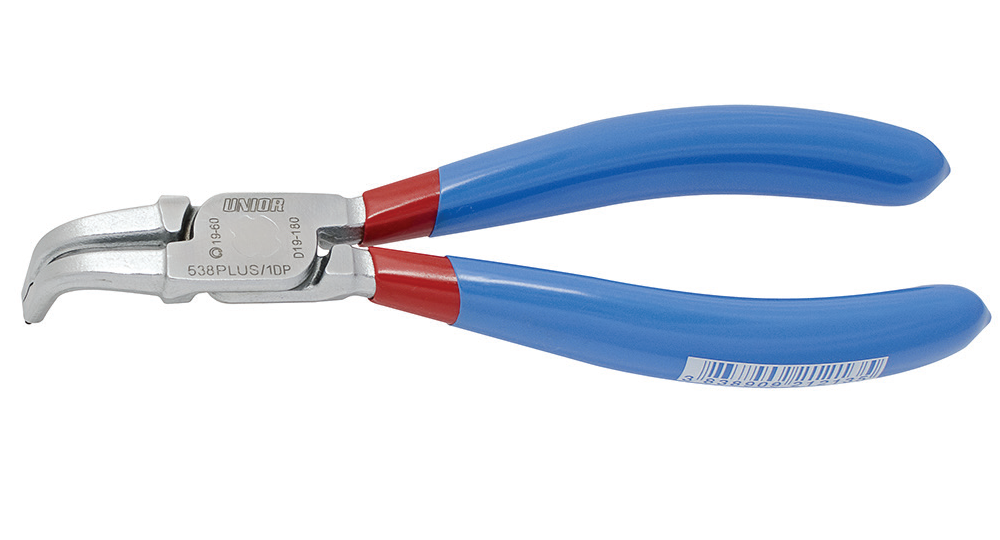 Cleste UNIOR 621214 pentru inele de siguranta interioare, varf indoit 90 grade, deschidere 40 - 100 mm, lungime 220 mm, manere aderente