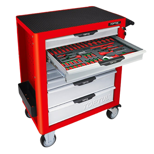 Dulap echipat pentru scule cu 7 sertare TOPTUL GE12518V, cu roti pentru deplasare, mobil 125 piese pentru vehicule electrice