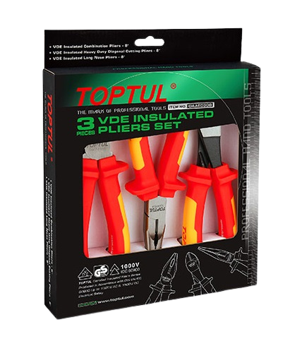 Set 3 clești izolați TOPTUL GAAE0308, 1 x clește combinat, 1 x clește cu vârf lung, 1 x clește cu tăiere diagonală, lungime 203,2 mm