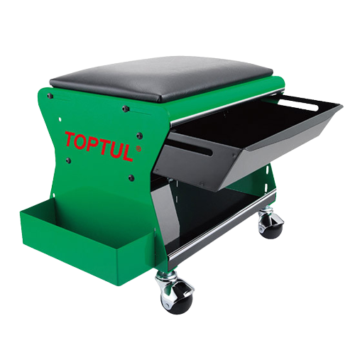 Scaun TOPTUL JCA350B mecanic cu role și sertar, căptușit din spumă PVC, zonă depozitare, înălțime 340 mm, suprafață 335x225 mm