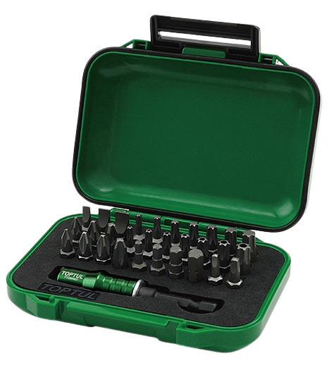 Set 31 biti TOPTUL GABW3102, insurubare, suport magnetic 1/4 inch, phillips, pozidrive, drept, hexagonal, torx, patrat, cutie plastic
