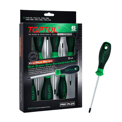 Set surubelnite torx TOPTUL Pro-Plus GFE0604, T10x75, T15x75, T20x100, T25x100, T27x100, T30x125, maner aderent