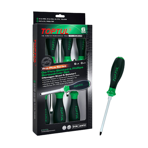 Set surubelnite de impact TOPTUL Pro-Plus GFE0602, profil drept 5.5x100, 6.5x150, 8x175, 10x200, profil Phillips PH1x75, PH2x10
