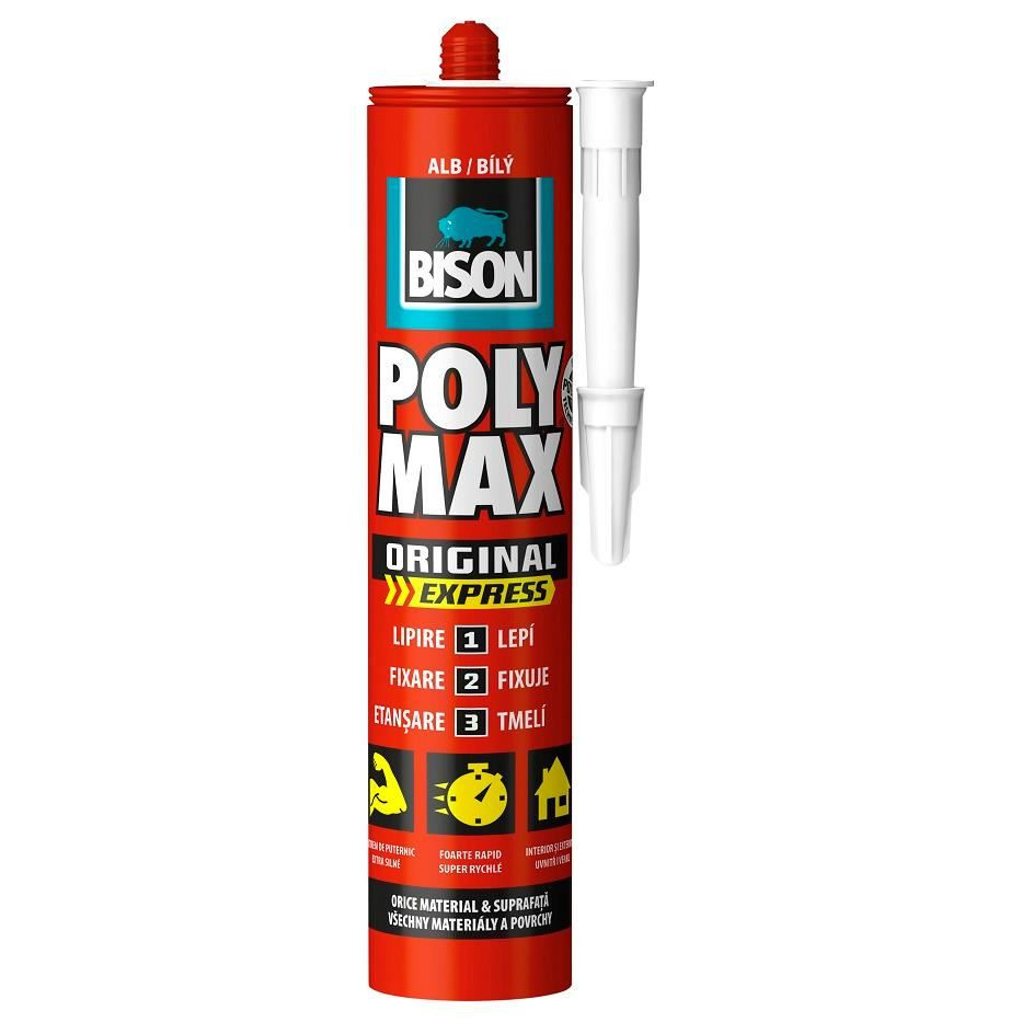 Adeziv și etanșeizant MS Polimer Poly Max Original Express, 425g alb - BISON