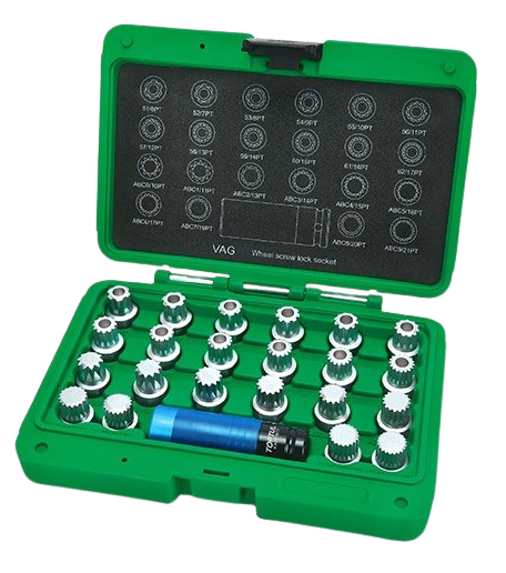 Set chei pentru prezoanele auto TOPTUL JGAI2302, lungime 30 mm, cu cheie de impact, antrenor 1/2 inch, 17 x 86 mm, pentru VW, Set 23