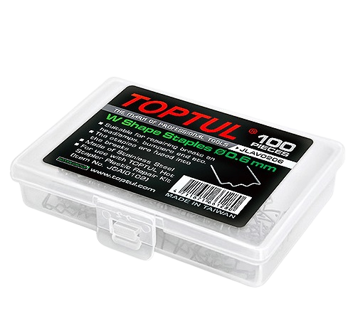 Set 100 capse pentru reparații plastic TOPTUL JLAV0206, formă capse W, diametru sârmă 0.6 mm, oțel inoxidabil